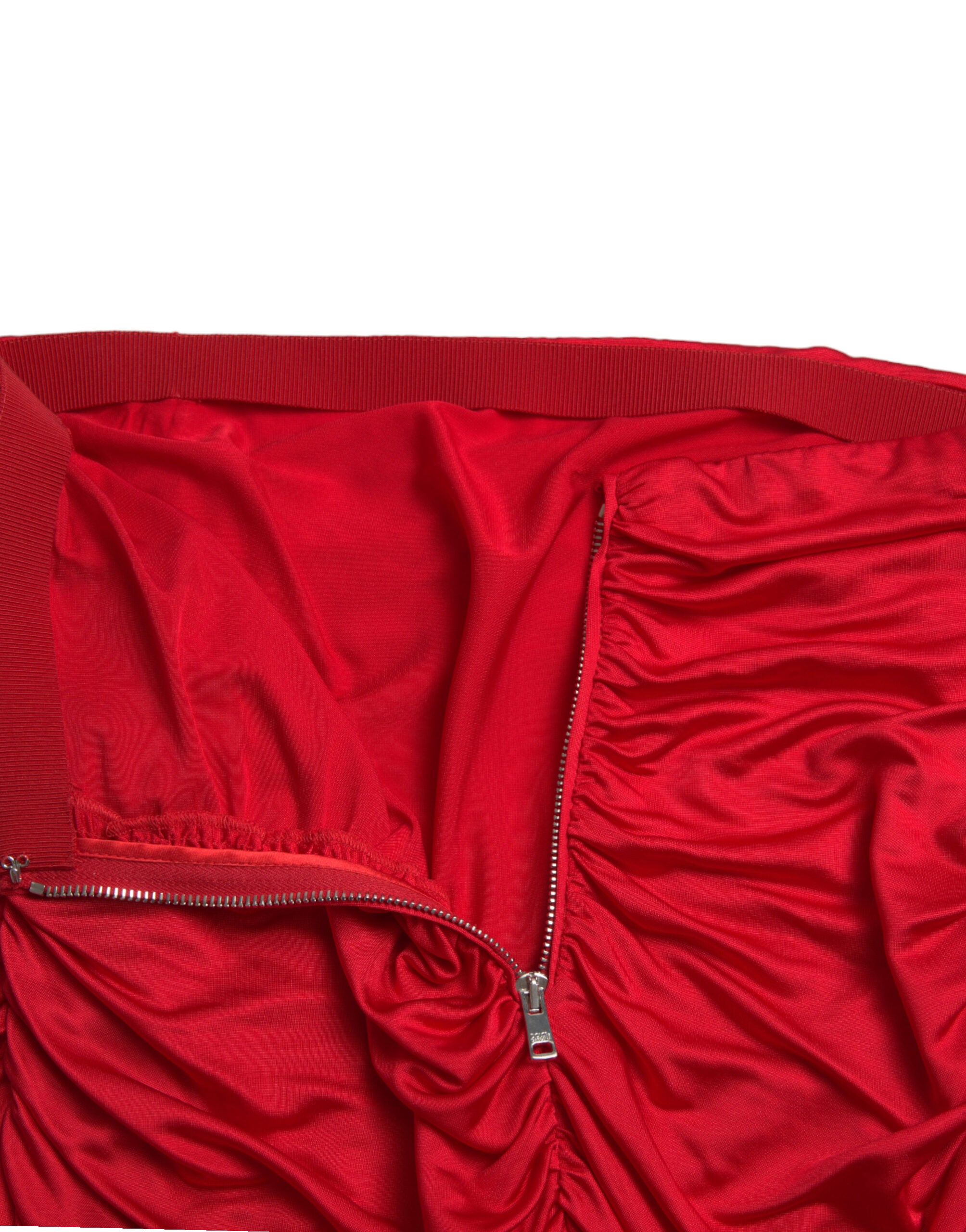 Dolce & Gabbana Red High-Waisted Pleated Viscose Skirt