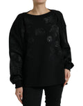 Dolce & Gabbana Black Pullover with Floral Logo Appliqués
