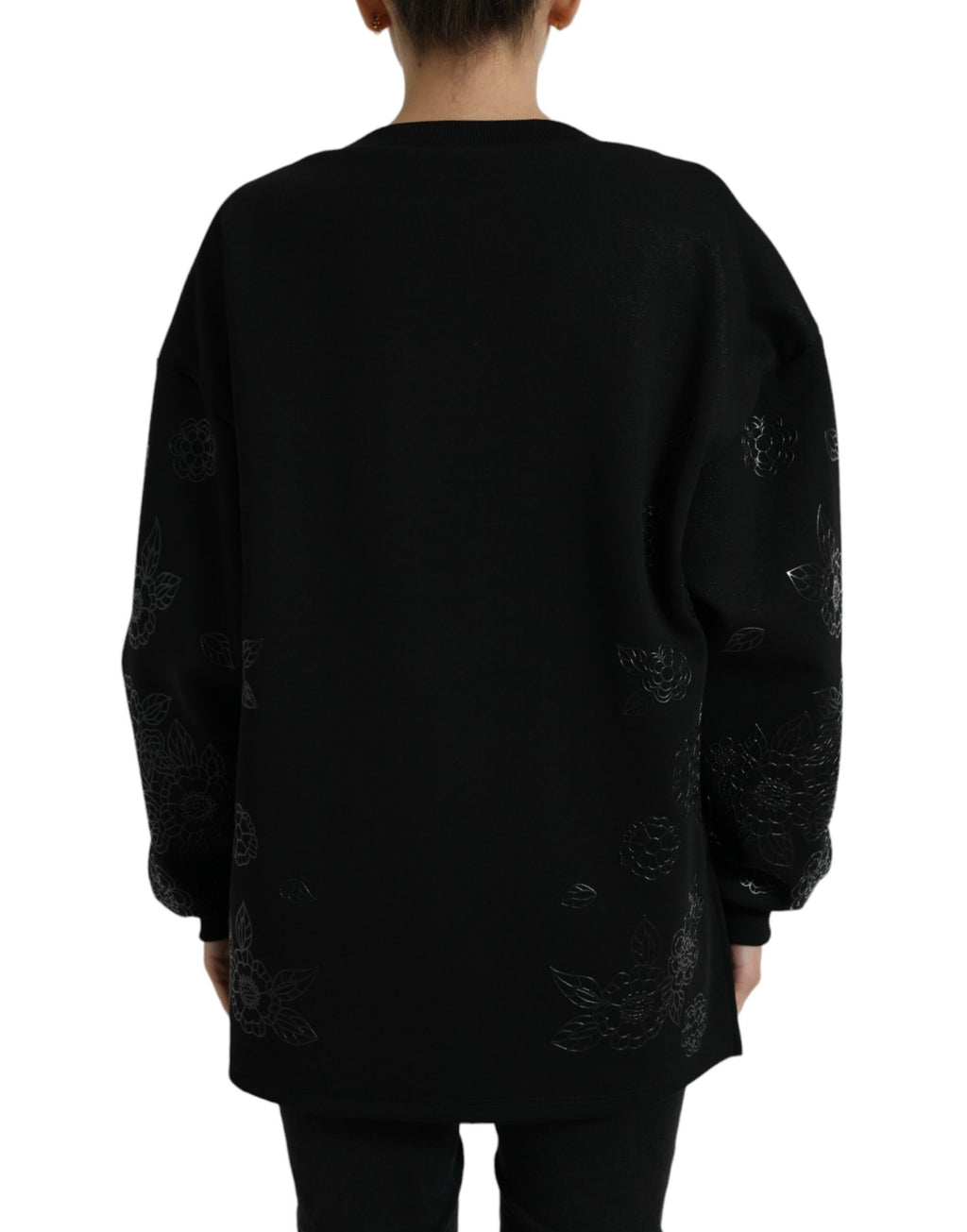 Dolce & Gabbana Black Pullover with Floral Logo Appliqués