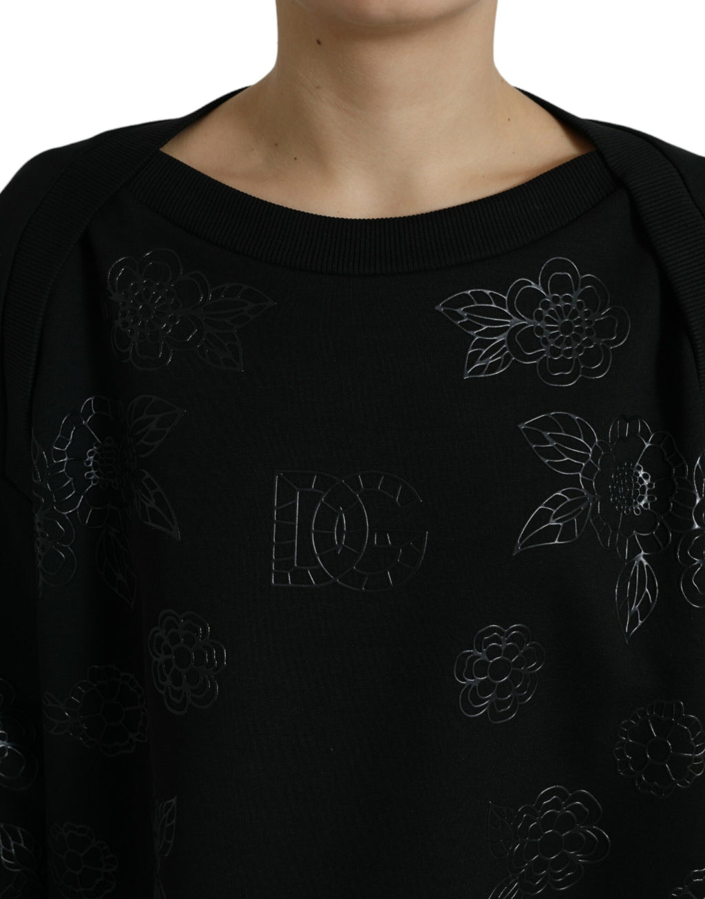 Dolce & Gabbana Black Pullover with Floral Logo Appliqués