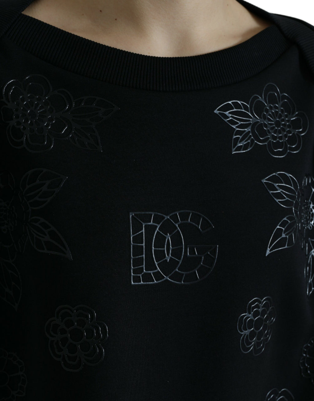 Dolce & Gabbana Black Pullover with Floral Logo Appliqués