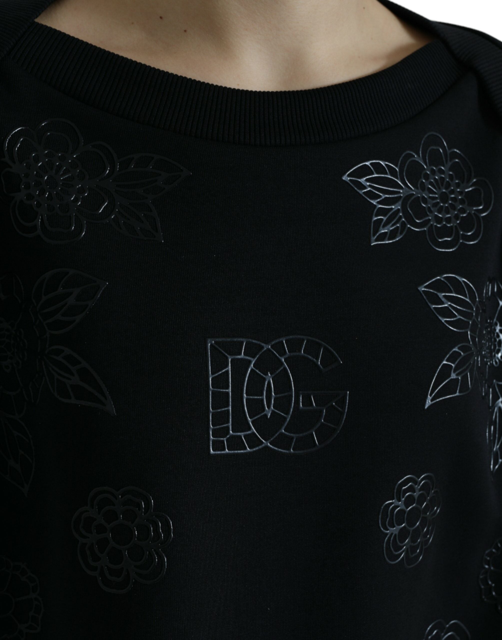 Dolce & Gabbana Black Pullover with Floral Logo Appliqués