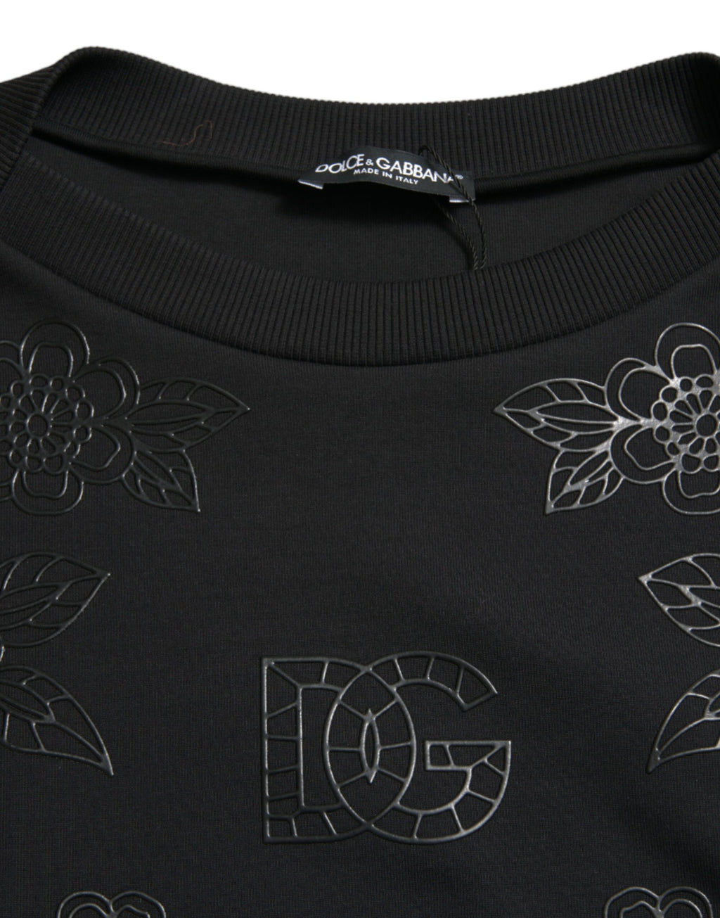 Dolce & Gabbana Black Pullover with Floral Logo Appliqués