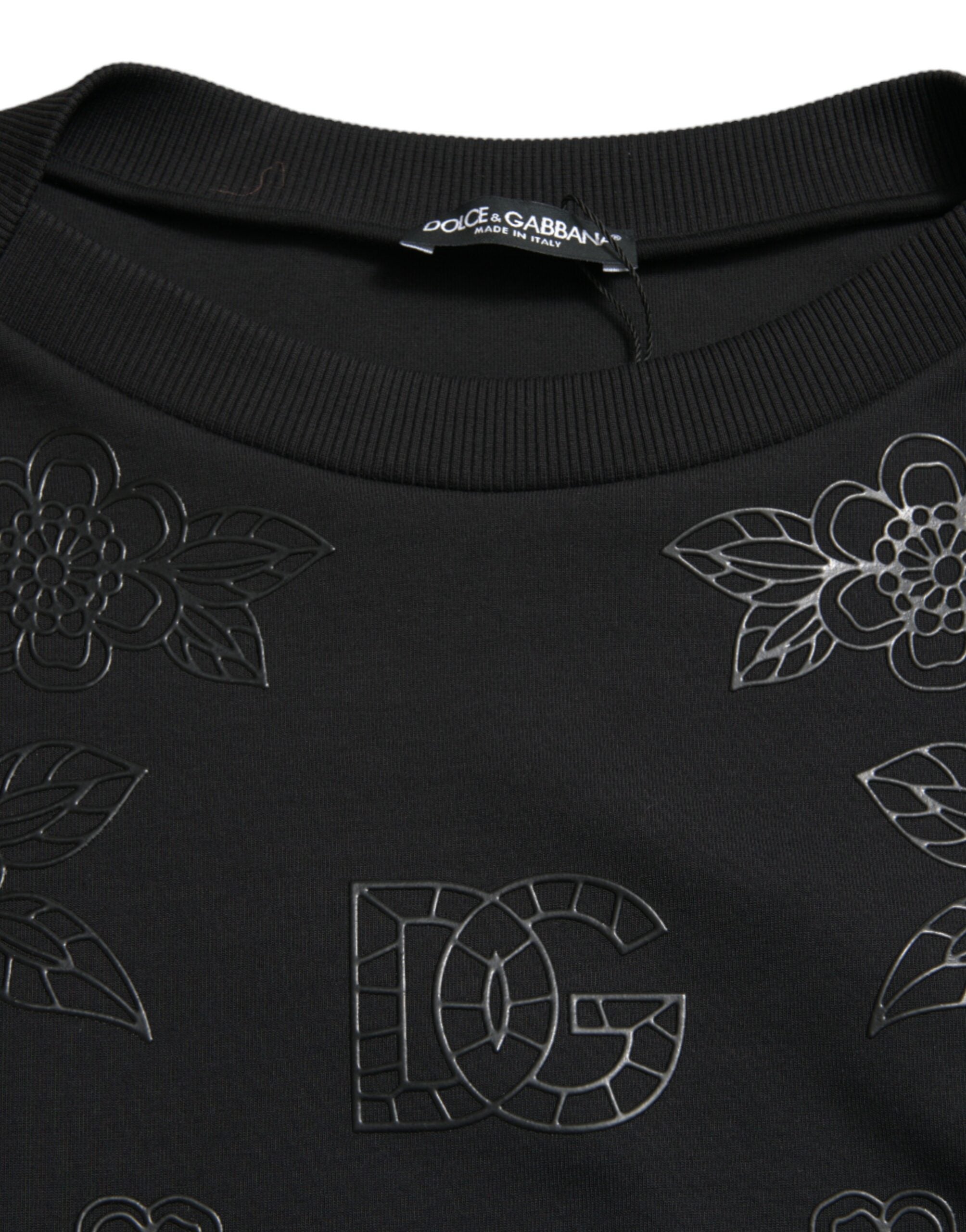 Dolce & Gabbana Black Pullover with Floral Logo Appliqués