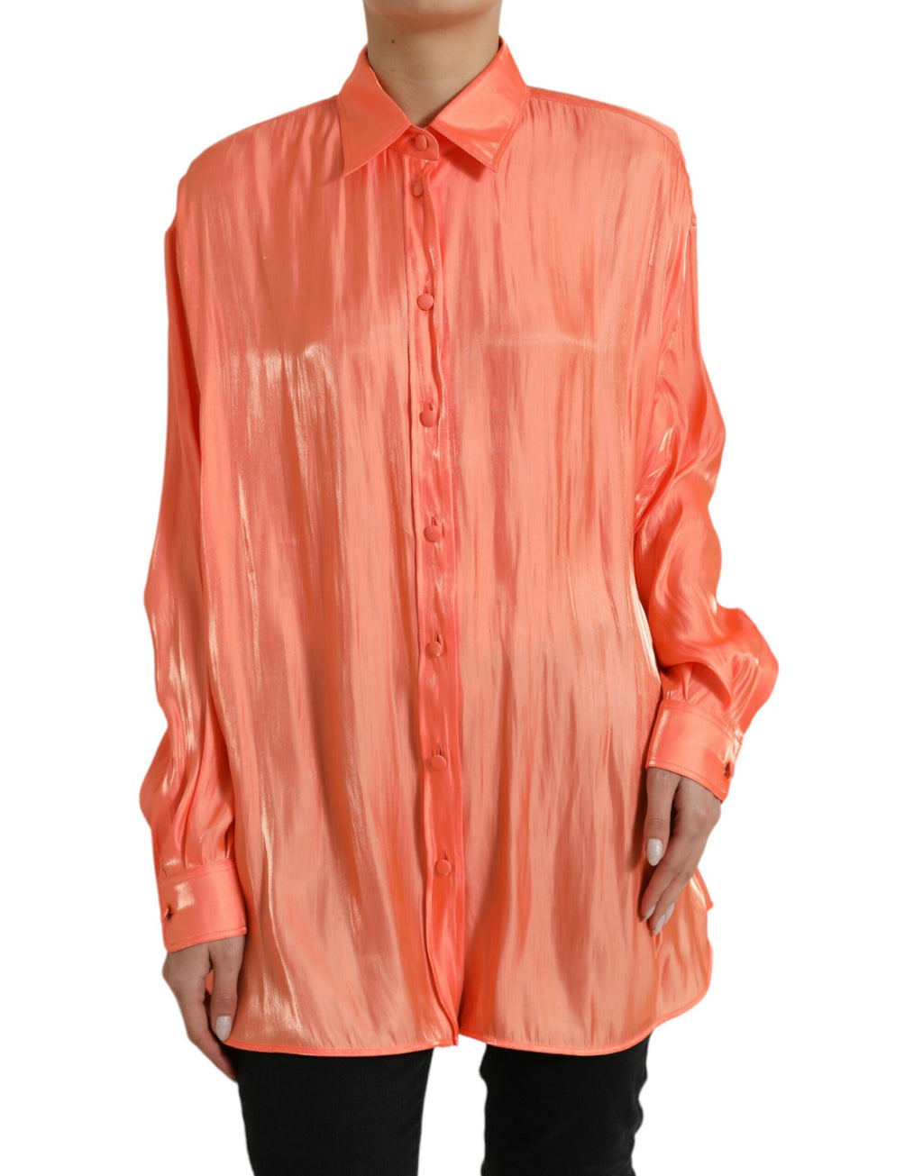 Dolce & Gabbana Pfirsich Langarm Button Down Bluse Top