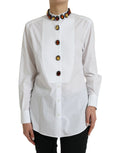 Dolce & Gabbana White Crystal-Embellished Cotton Shirt Top