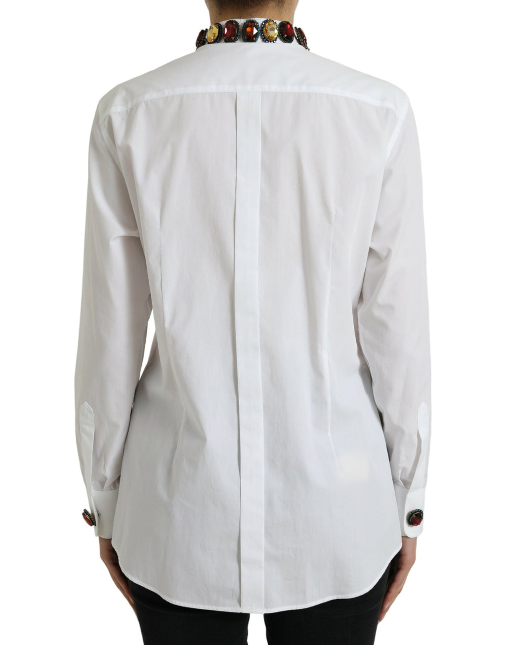 Dolce & Gabbana White Crystal-Embellished Cotton Shirt Top