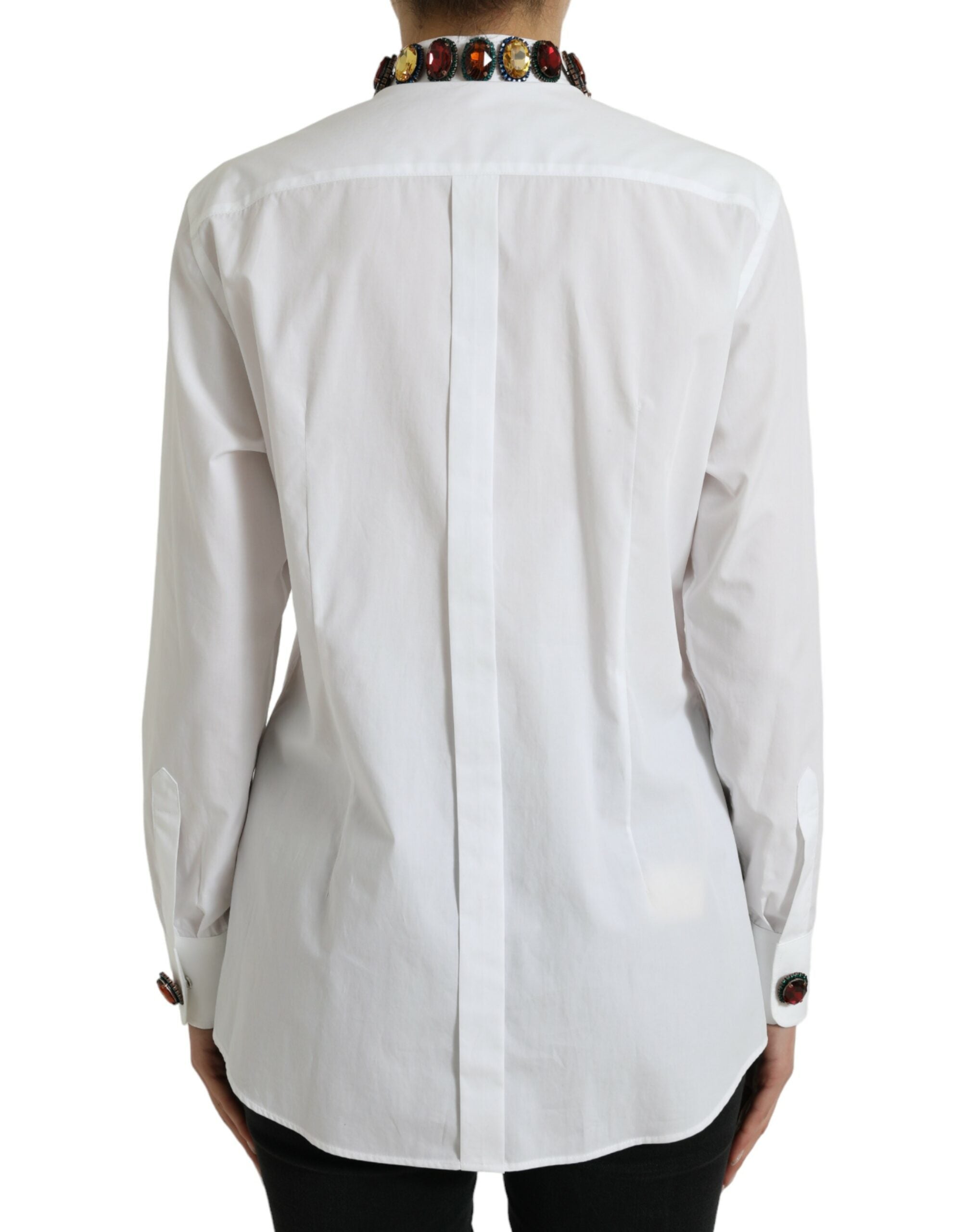 Dolce & Gabbana White Crystal-Embellished Cotton Shirt Top