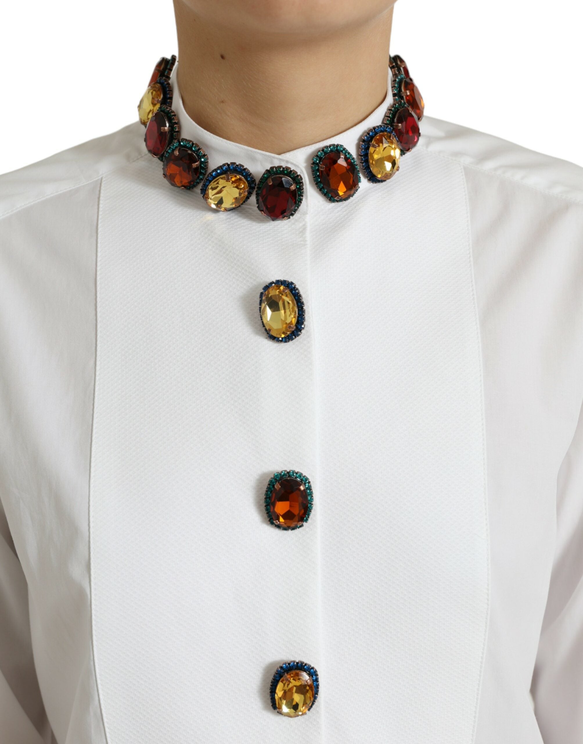 Dolce & Gabbana White Crystal-Embellished Cotton Shirt Top