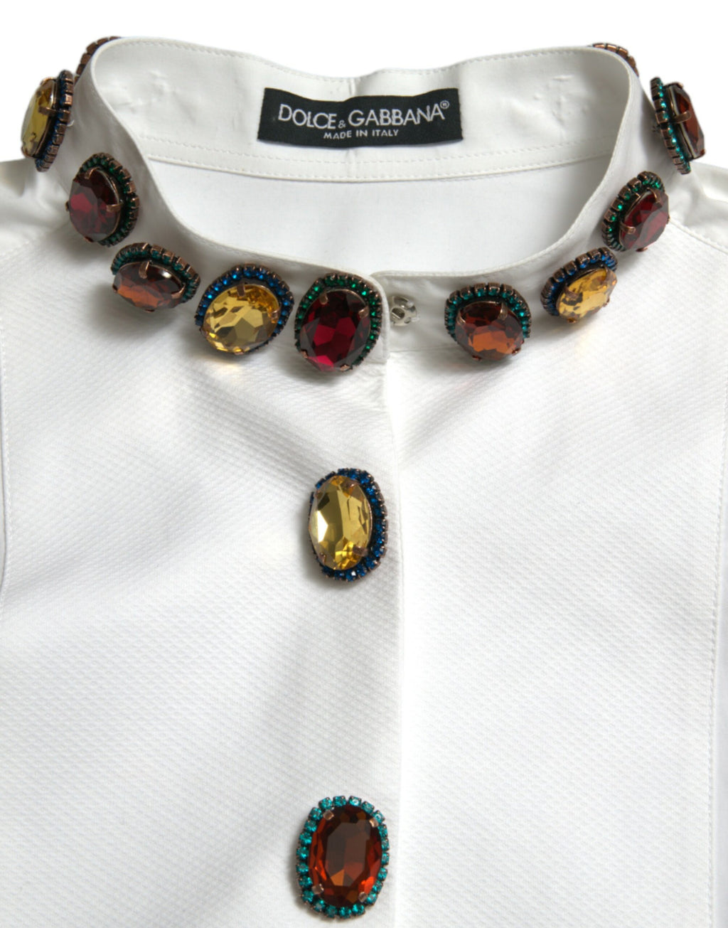 Dolce & Gabbana White Crystal-Embellished Cotton Shirt Top