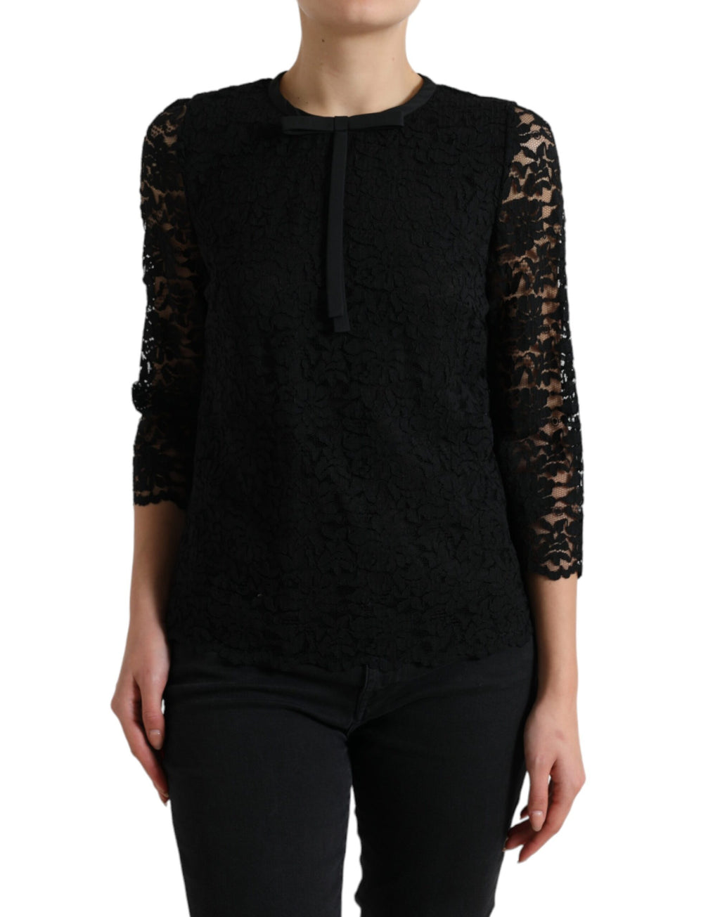 Dolce & Gabbana Schwarzes STAFF Bluse Floral Lace Nylon Top