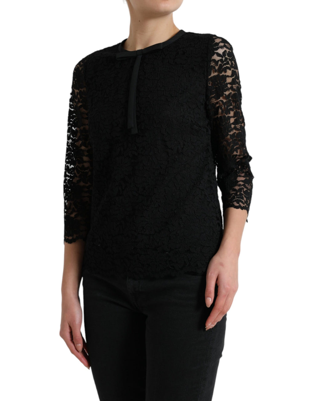 Dolce & Gabbana Schwarzes STAFF Bluse Floral Lace Nylon Top