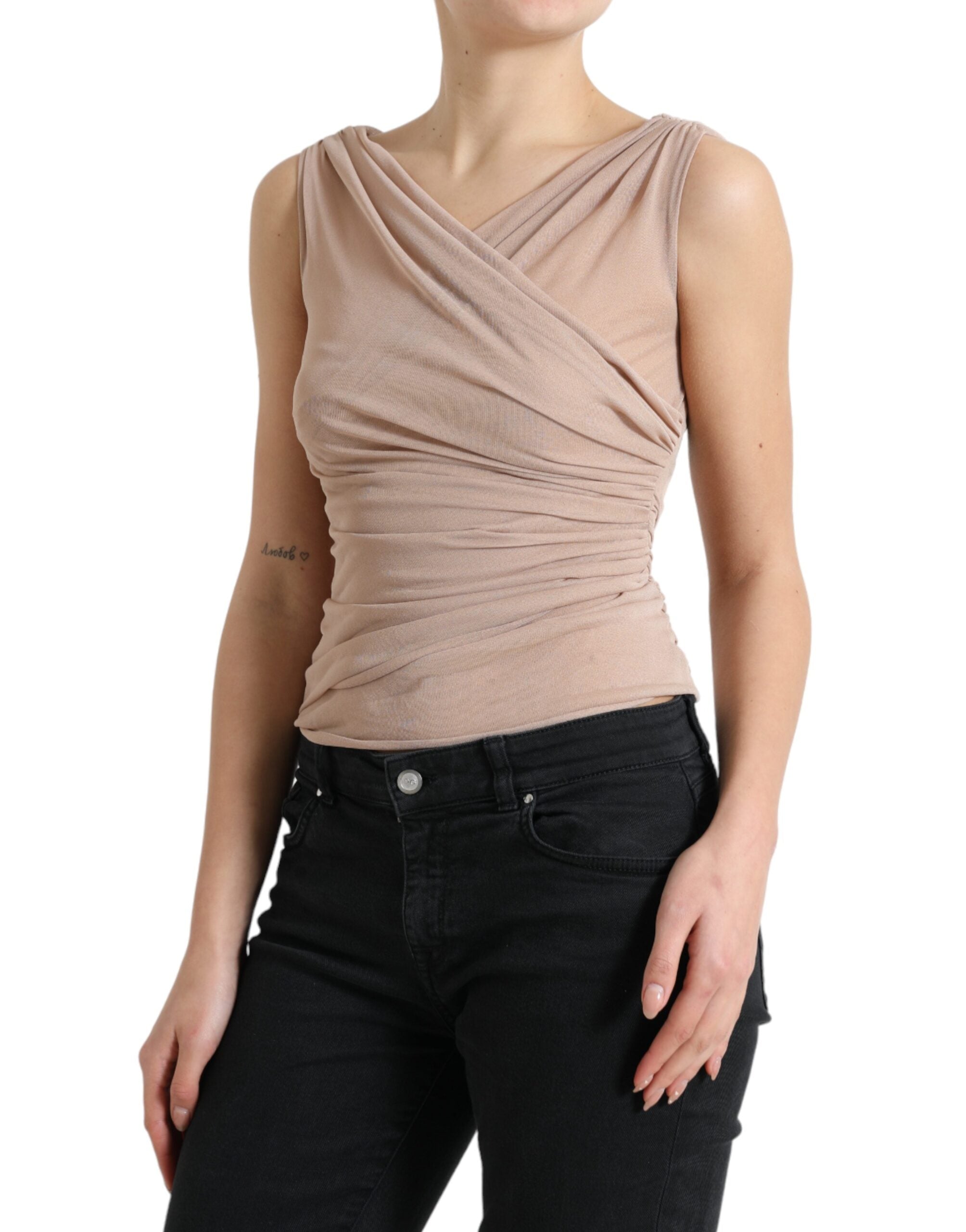 Dolce & Gabbana Beige Viskose V-Ausschnitt Ärmelloses Tank-Top
