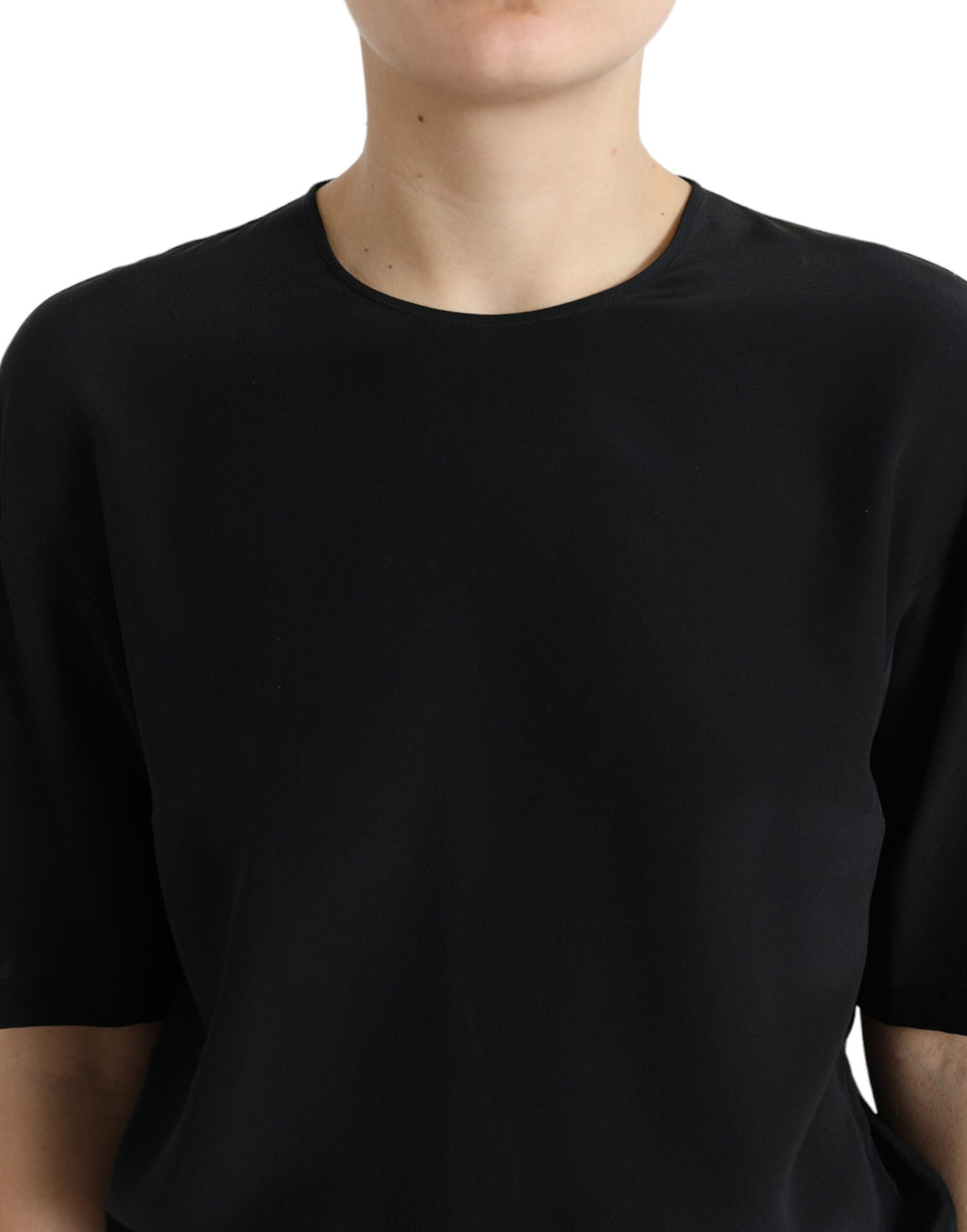 Dolce & Gabbana Black Silk Crewneck Short Sleeve Blouse Top