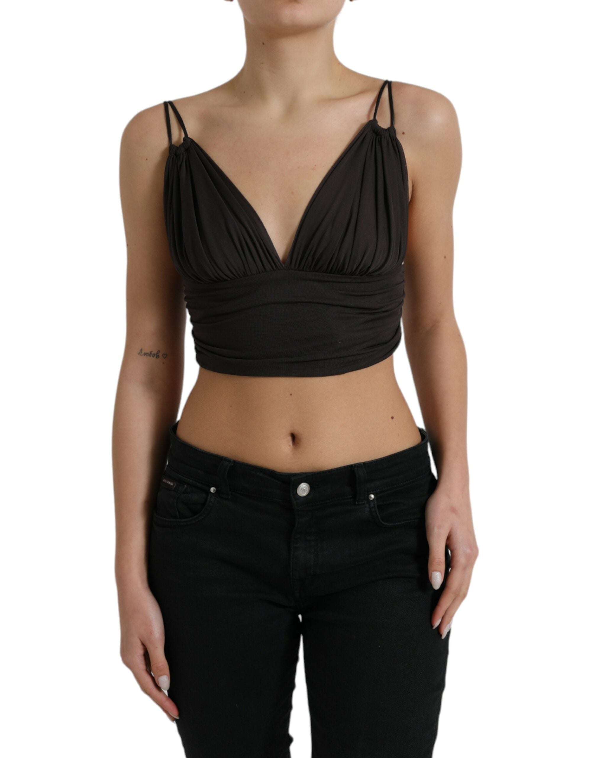 Dolce & Gabbana Brown Viscose Tank Top with Deep V-Neck