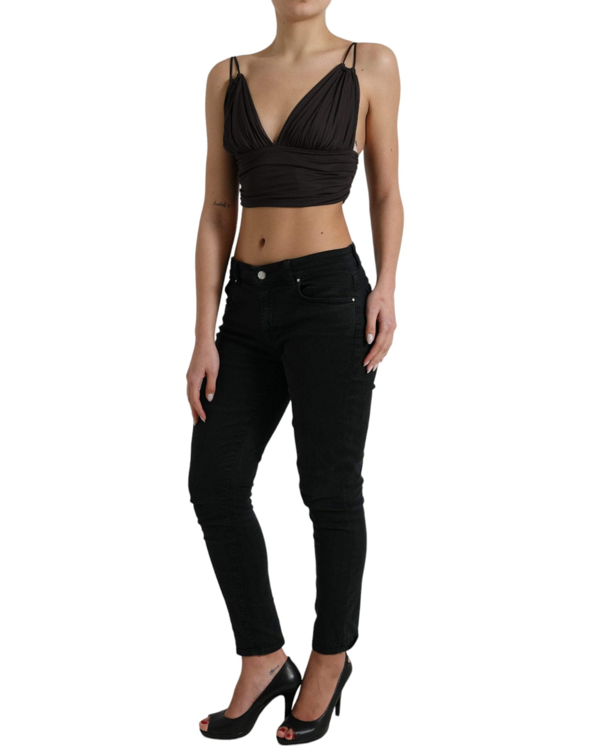 Dolce & Gabbana Brown Viscose Tank Top with Deep V-Neck