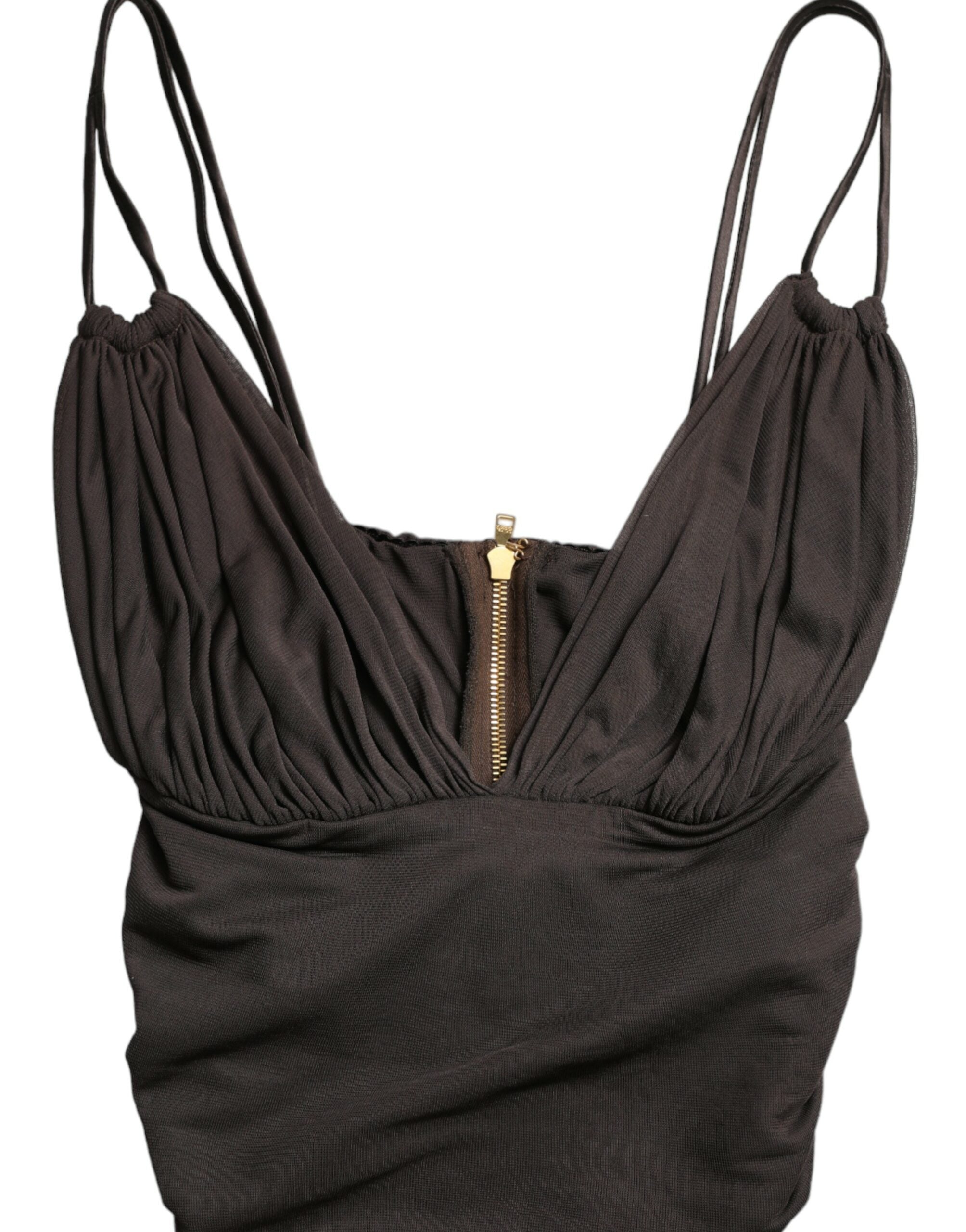 Dolce & Gabbana Brown Viscose Tank Top with Deep V-Neck