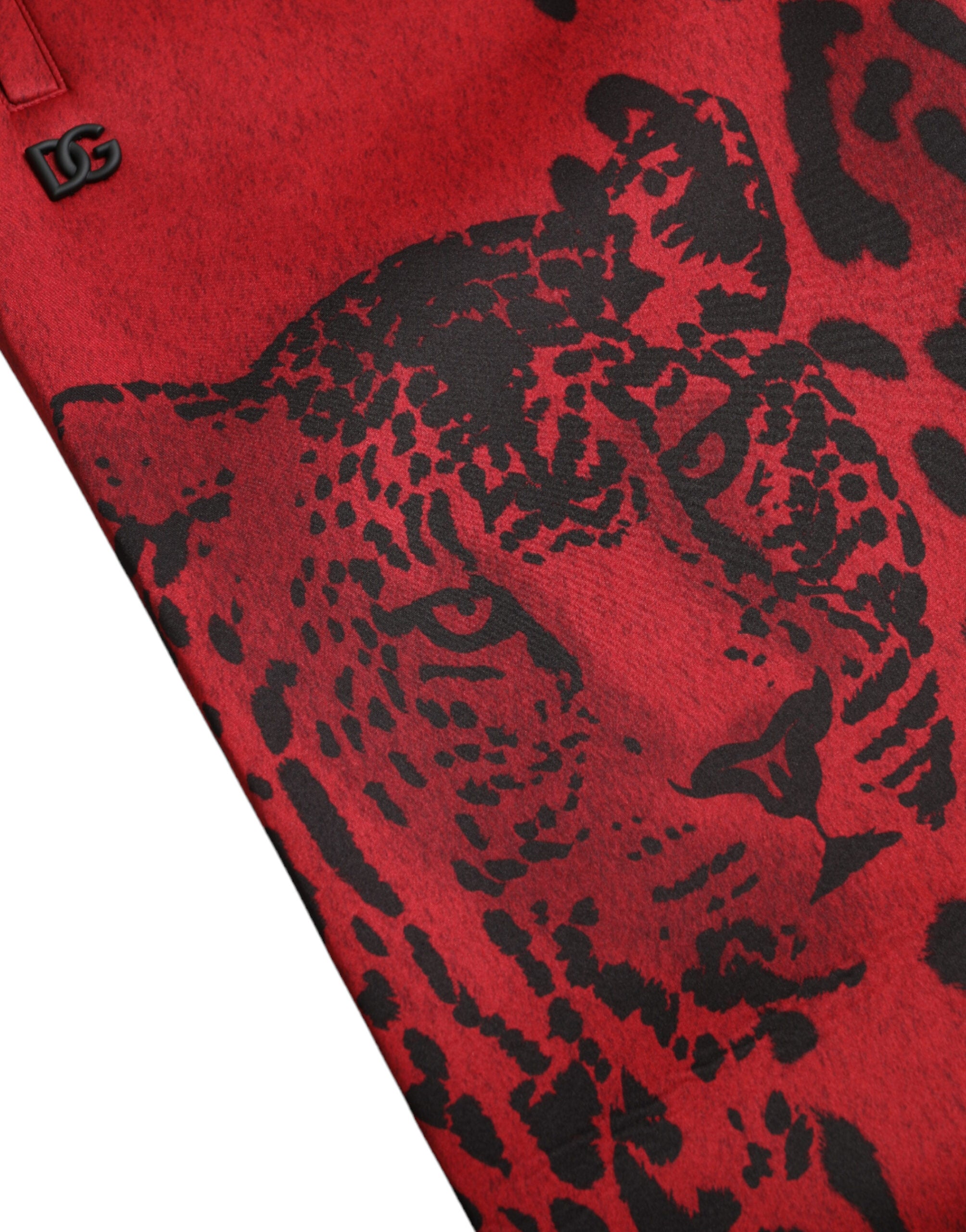 Dolce & Gabbana Rot-Schwarz-Leopard Stretch-Jogger-Hose