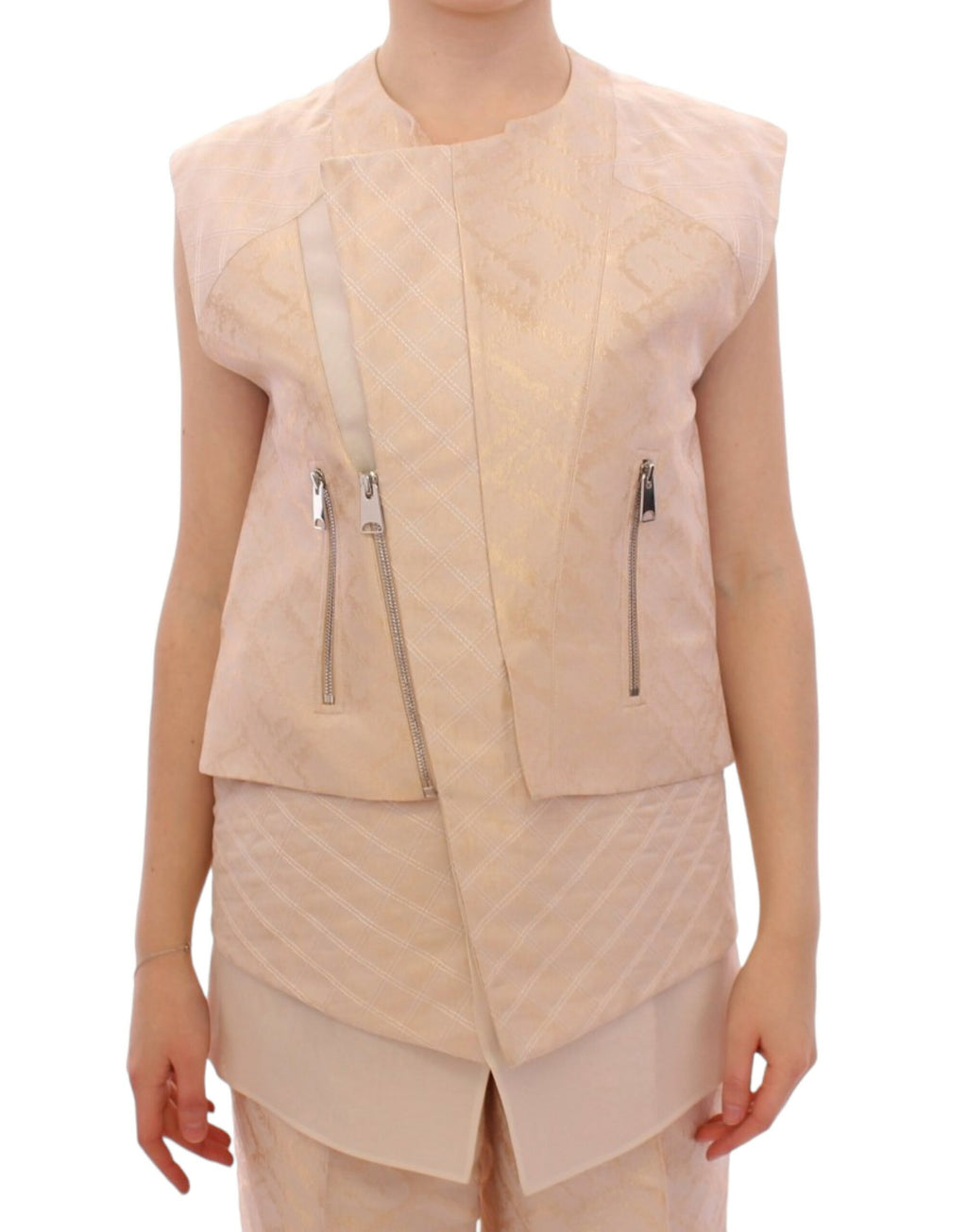Zeyneptosun Sleeveless Jacket in Beige Brocade
