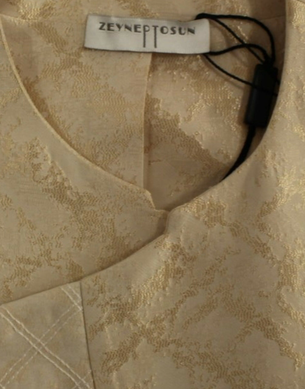 Zeyneptosun Sleeveless Jacket in Beige Brocade
