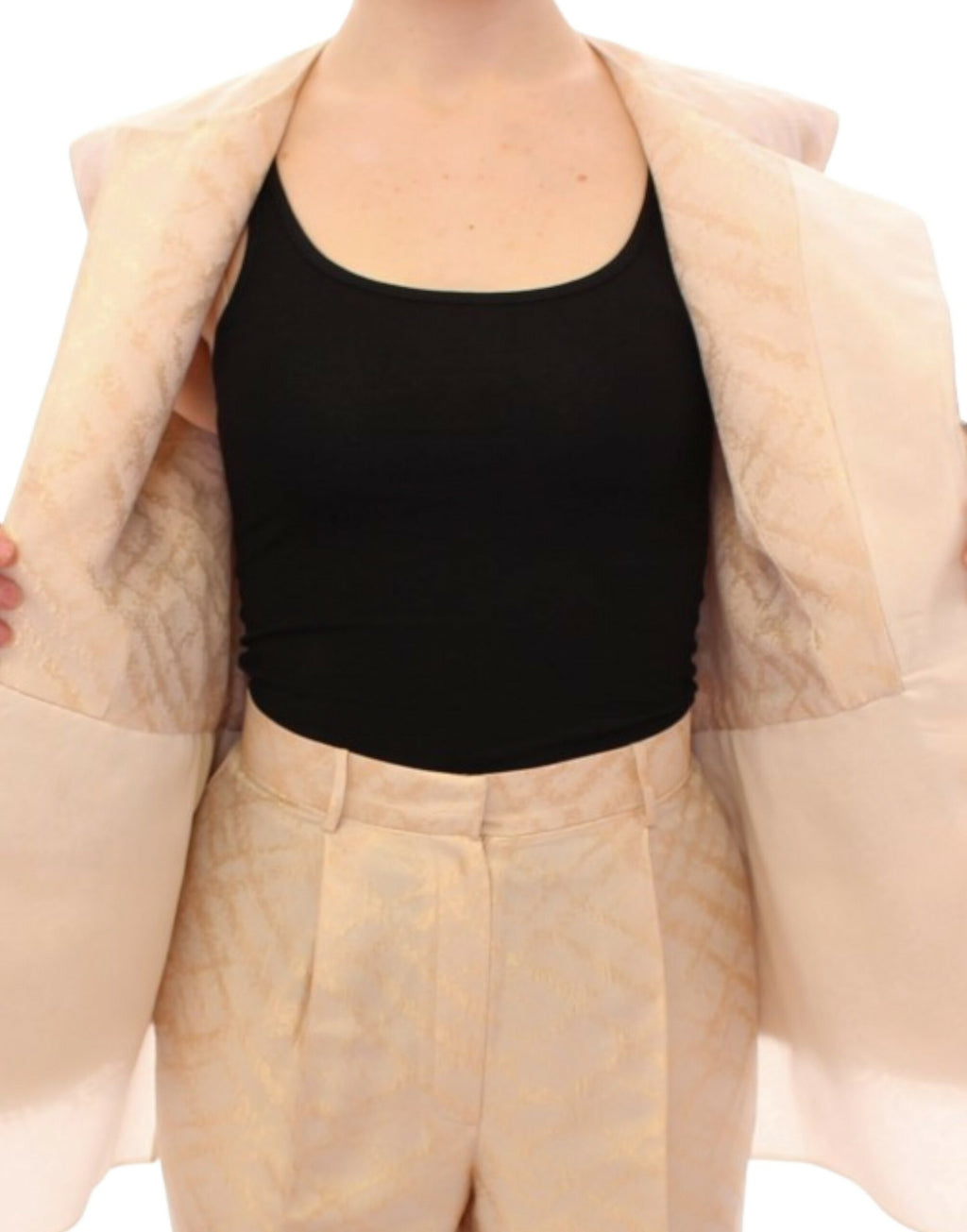 Zeyneptosun Sleeveless Jacket in Beige Brocade