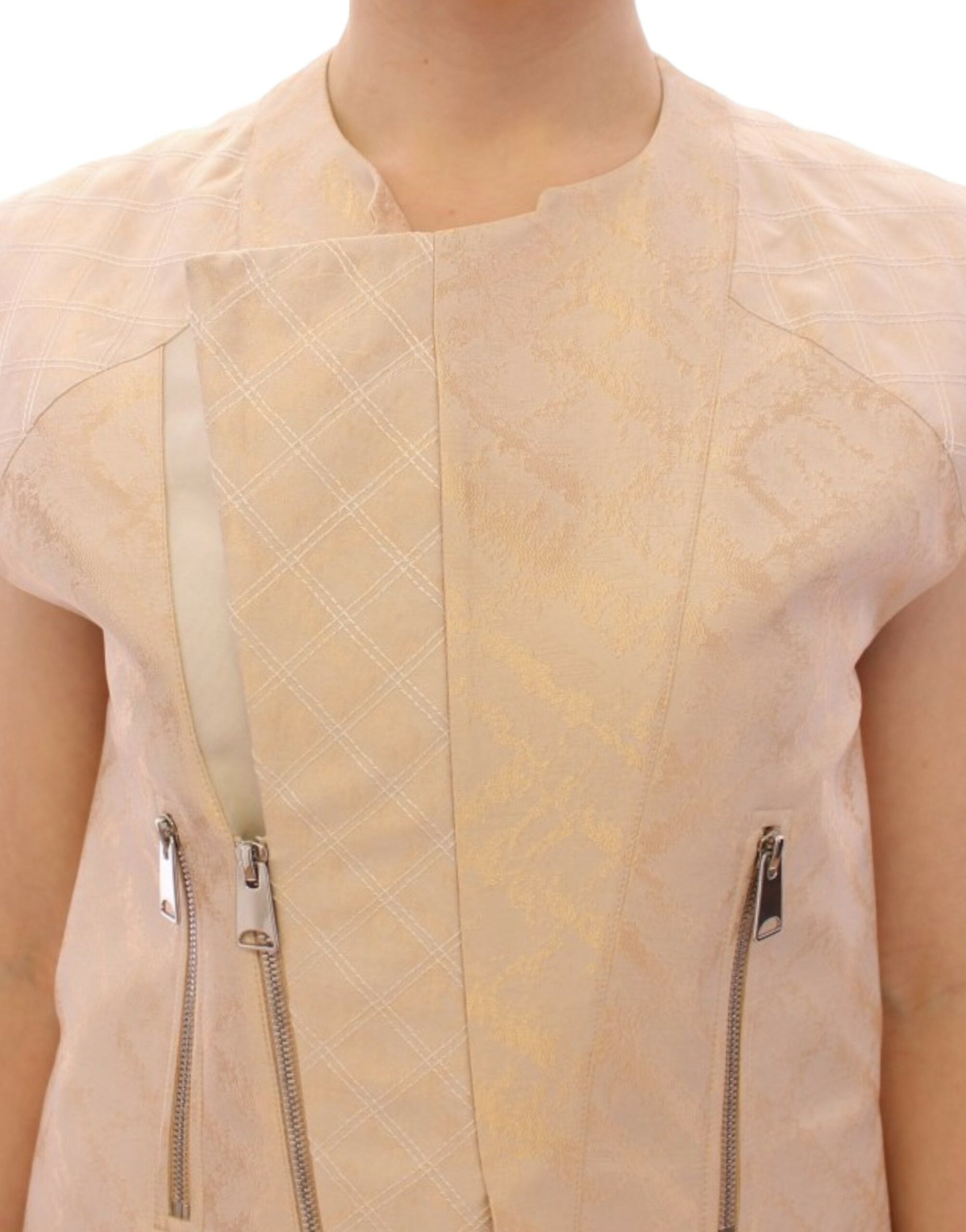 Zeyneptosun Sleeveless Jacket in Beige Brocade