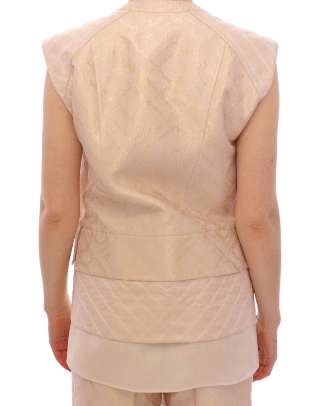 Zeyneptosun Sleeveless Jacket in Beige Brocade