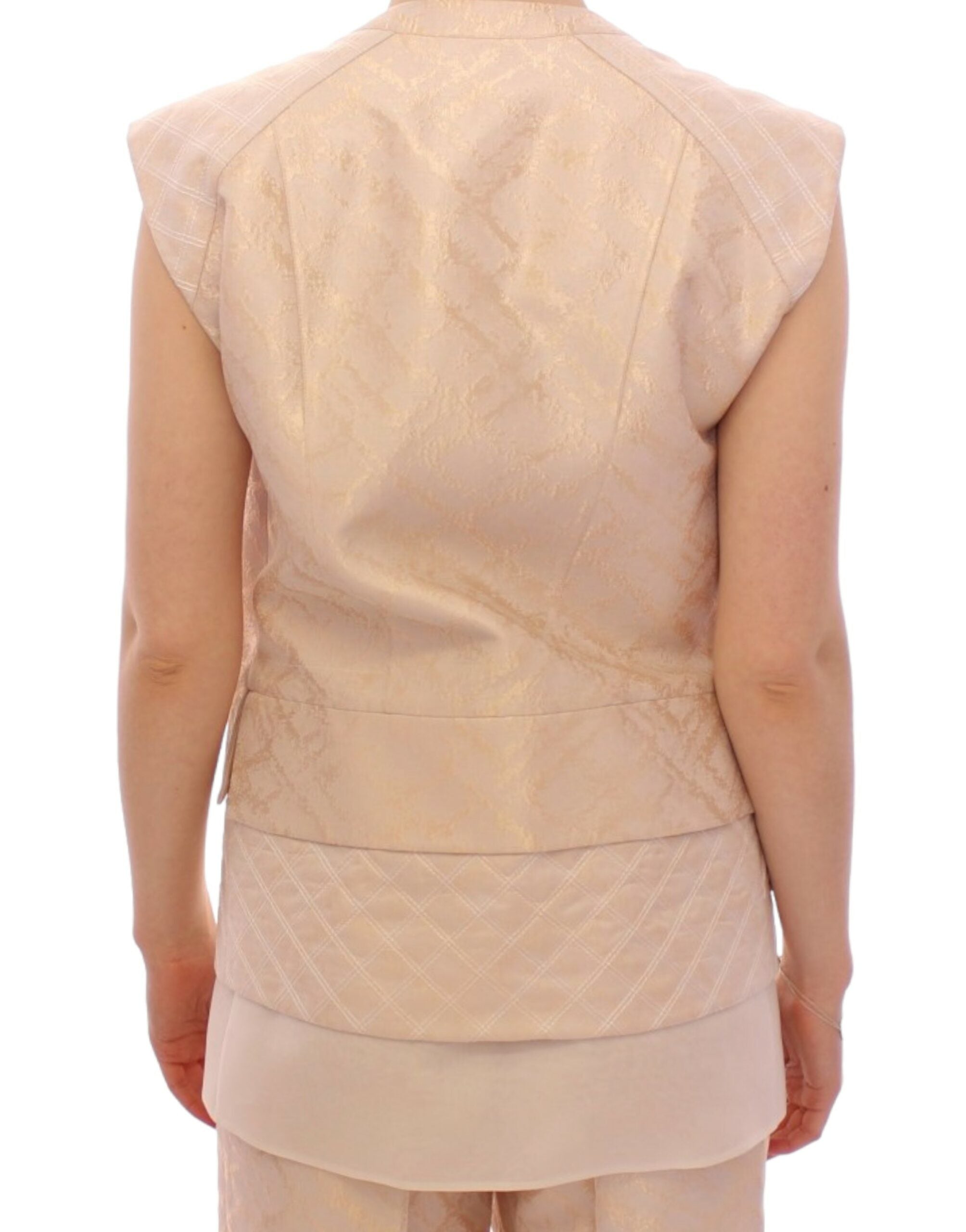 Zeyneptosun Sleeveless Jacket in Beige Brocade