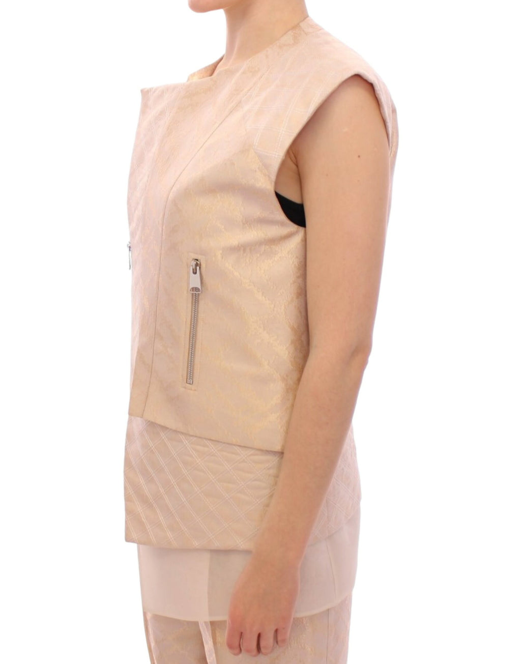 Zeyneptosun Sleeveless Jacket in Beige Brocade