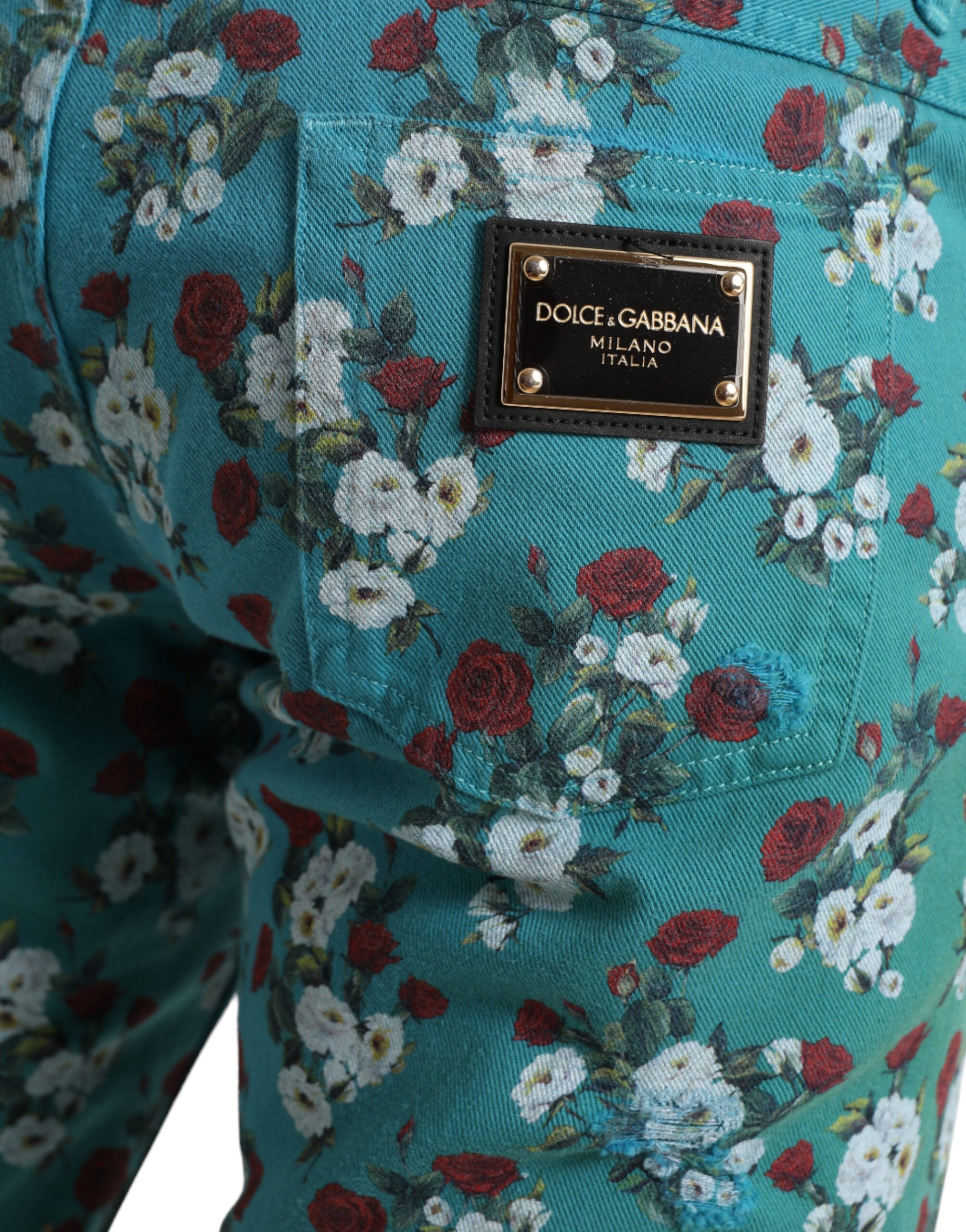 Dolce & Gabbana Blue Cotton Skinny Floral Print Jeans