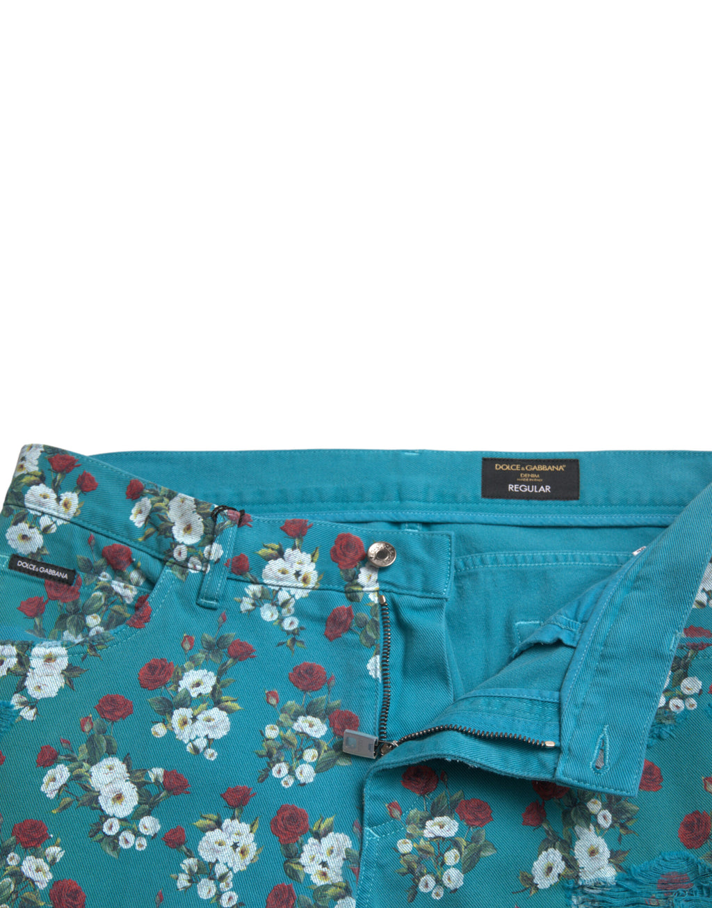 Dolce & Gabbana Blue Cotton Skinny Floral Print Jeans
