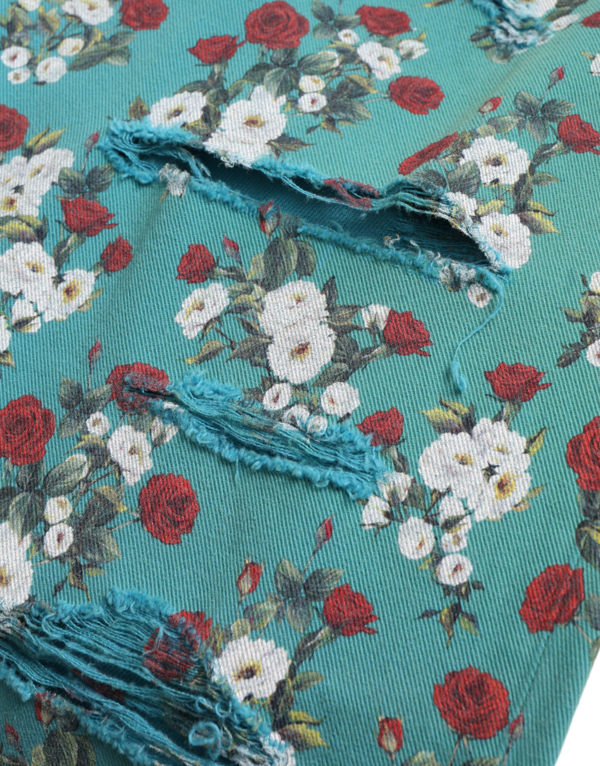 Dolce & Gabbana Blue Cotton Skinny Floral Print Jeans
