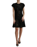 Dolce & Gabbana Schwarzes A-Linien-Minikleid aus Baumwolle mit floraler Spitze