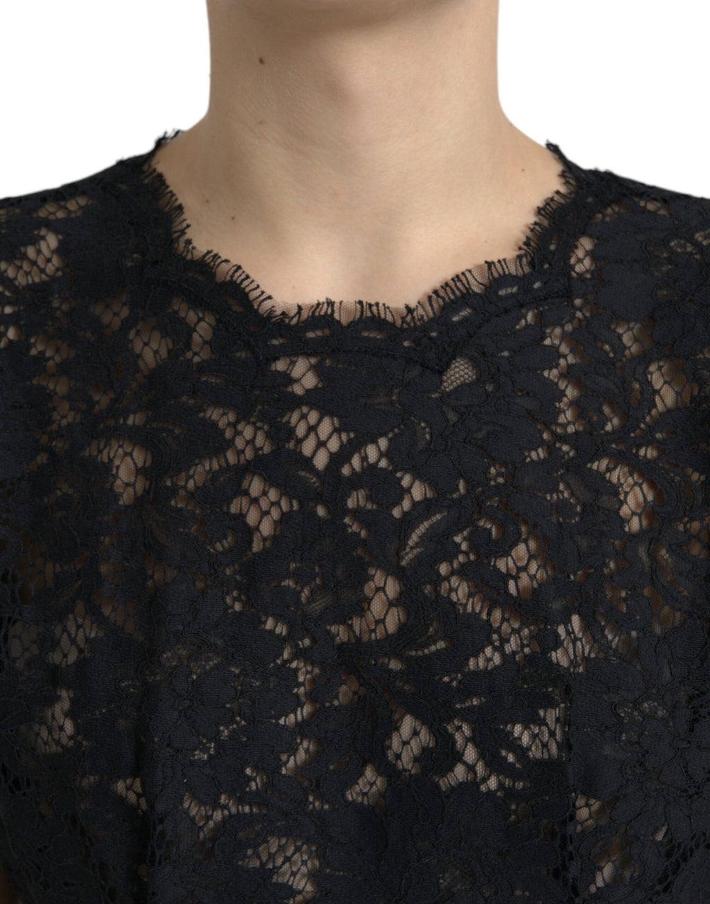 Dolce & Gabbana Schwarzes A-Linien-Minikleid aus Baumwolle mit floraler Spitze
