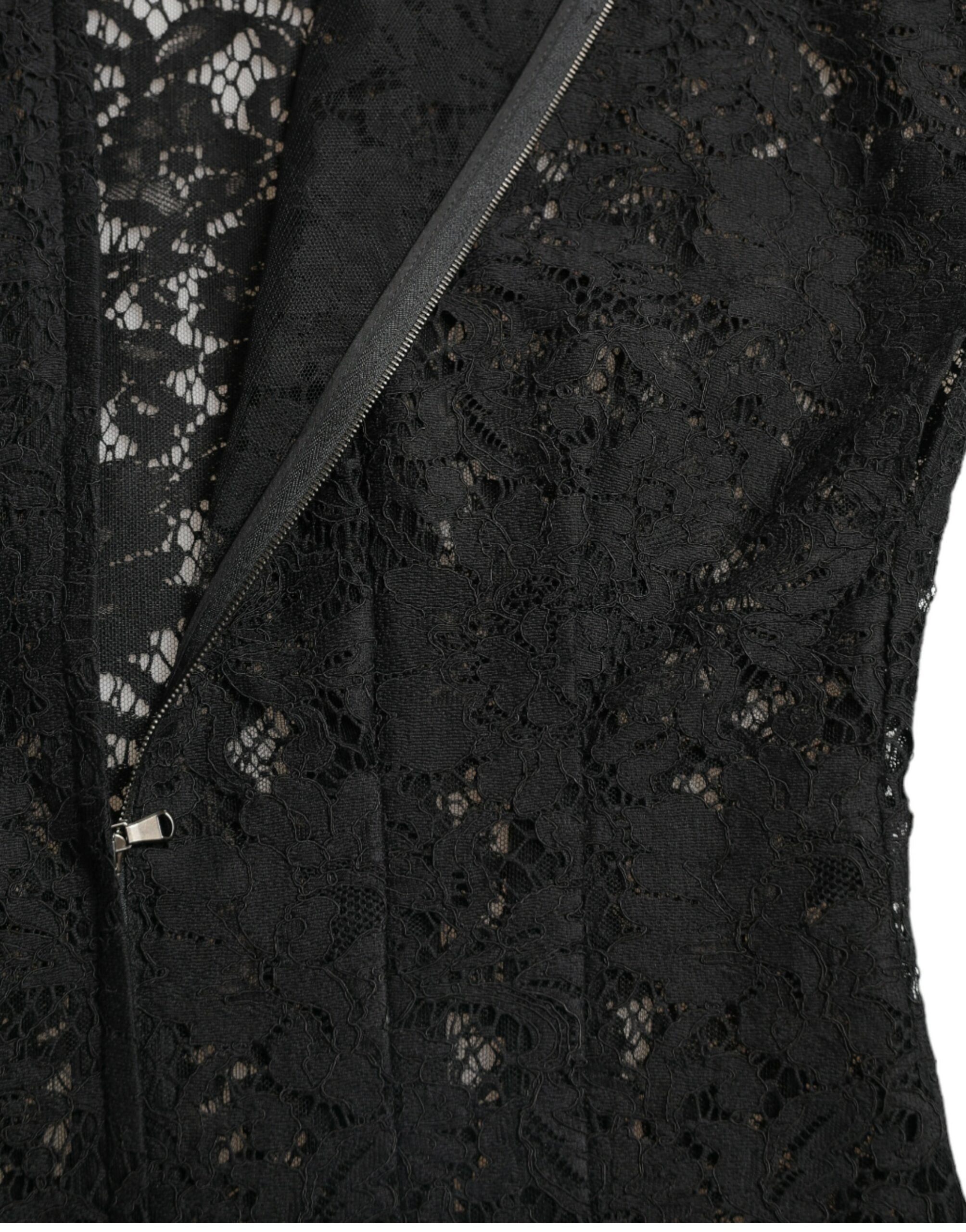 Dolce & Gabbana Schwarzes A-Linien-Minikleid aus Baumwolle mit floraler Spitze