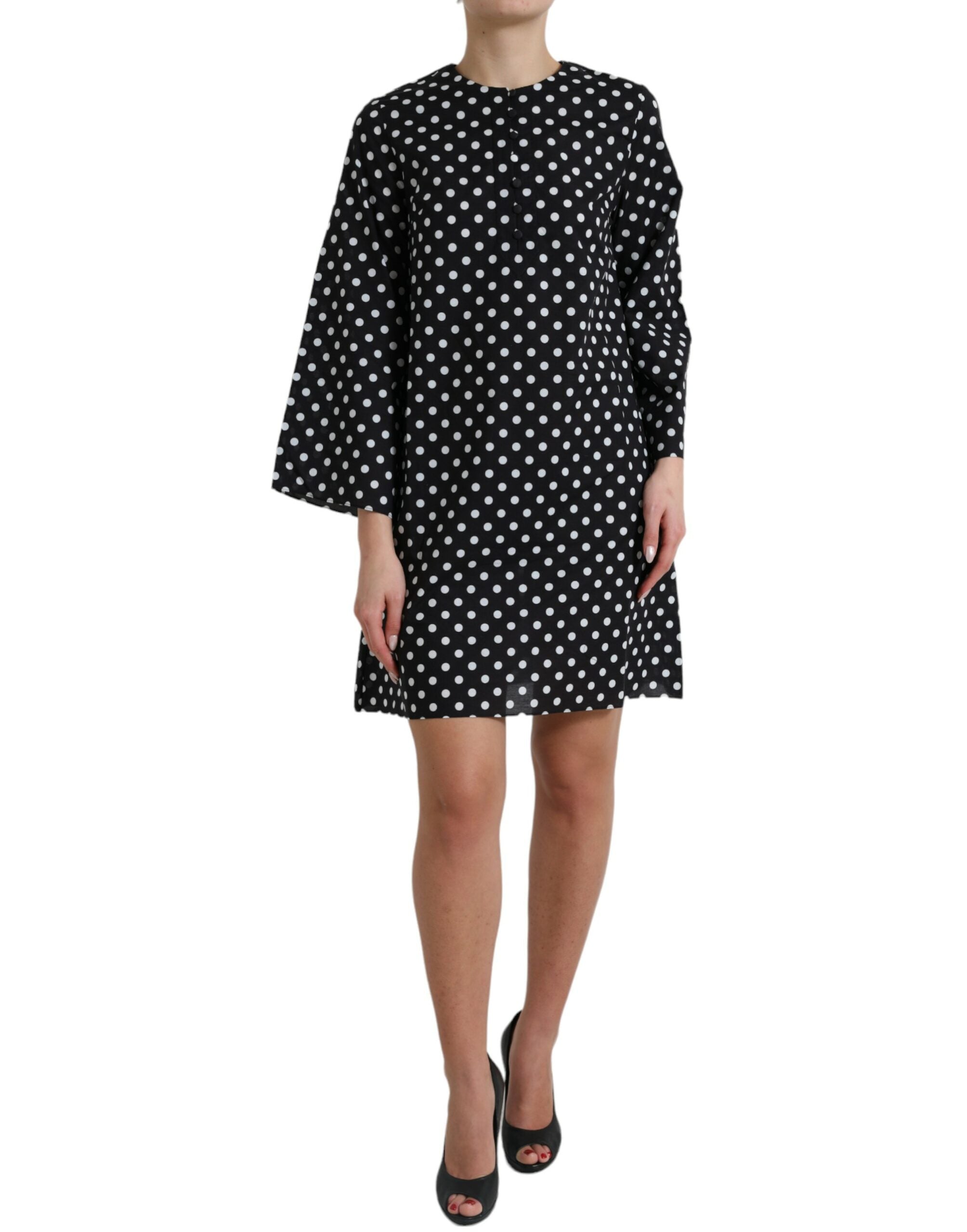 Dolce & Gabbana Black and White Polka Dot Nylon Shift Mini Dress