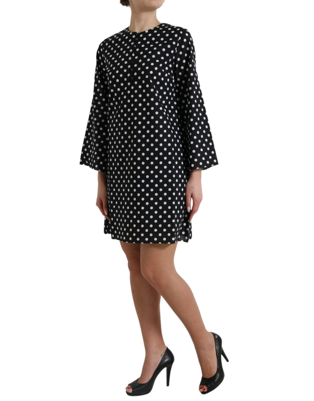 Dolce & Gabbana Black and White Polka Dot Nylon Shift Mini Dress