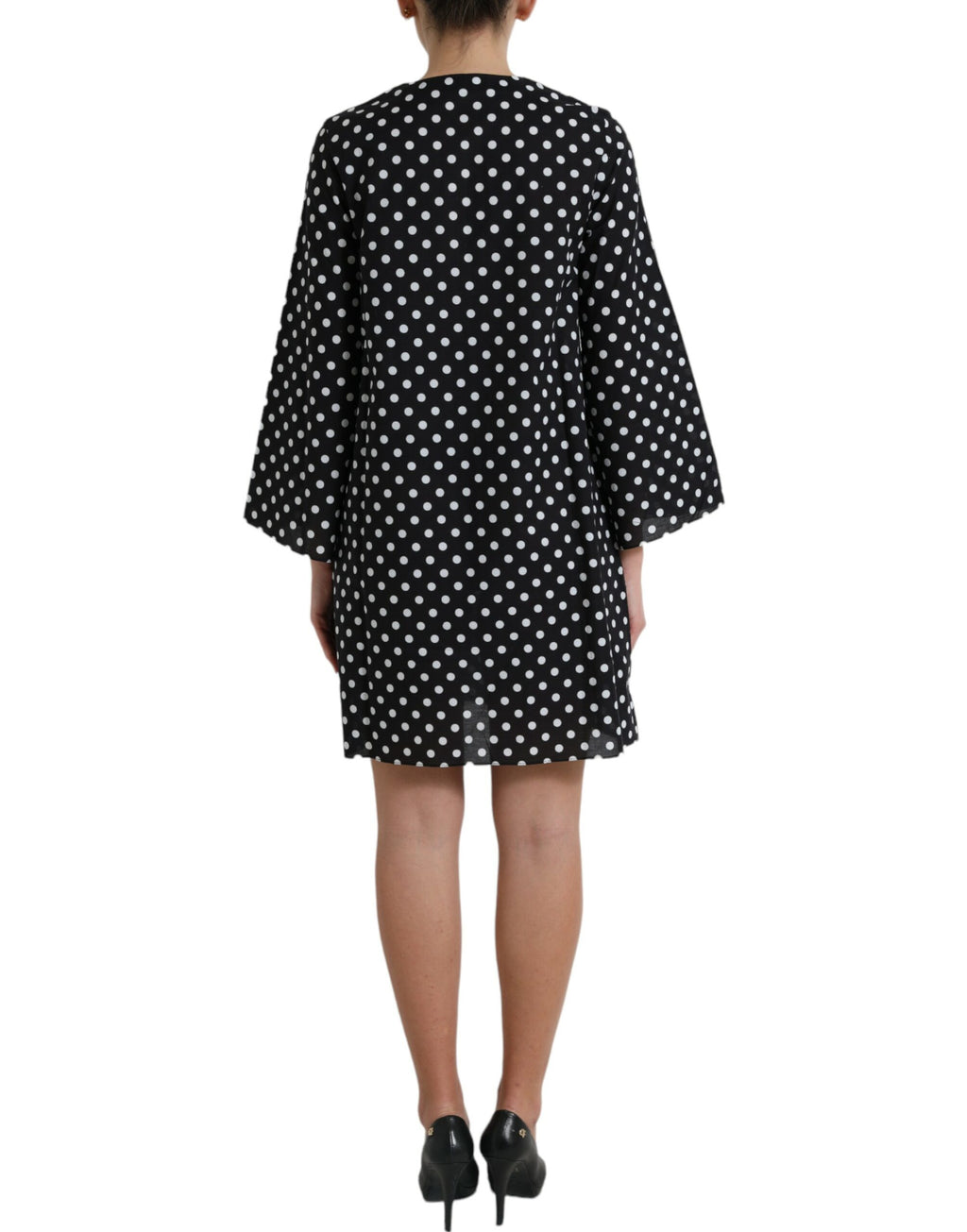 Dolce & Gabbana Black and White Polka Dot Nylon Shift Mini Dress