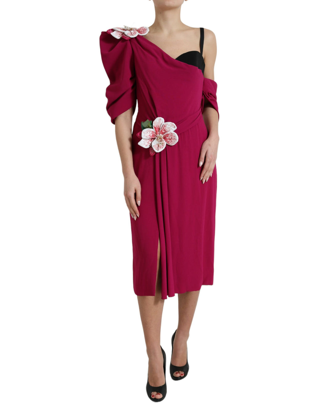 Dolce & Gabbana Purple Floral-Embellished One-Shoulder Dress
