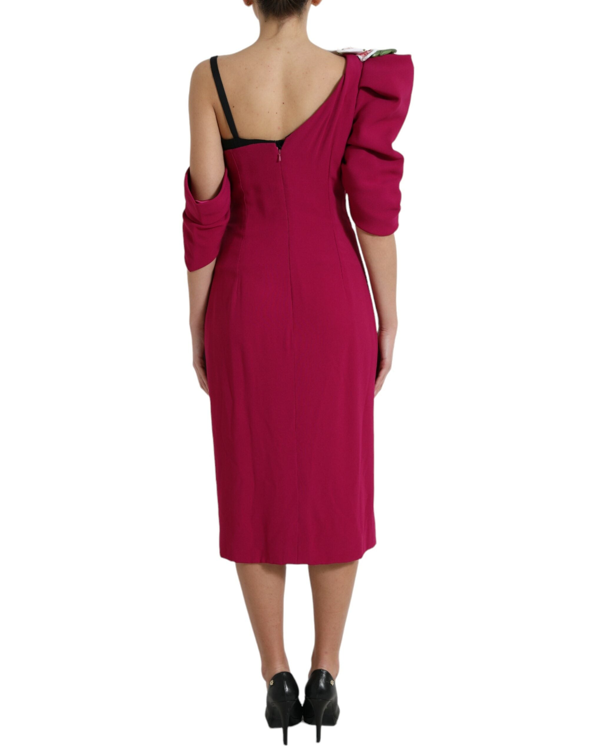 Dolce & Gabbana Purple Floral-Embellished One-Shoulder Dress