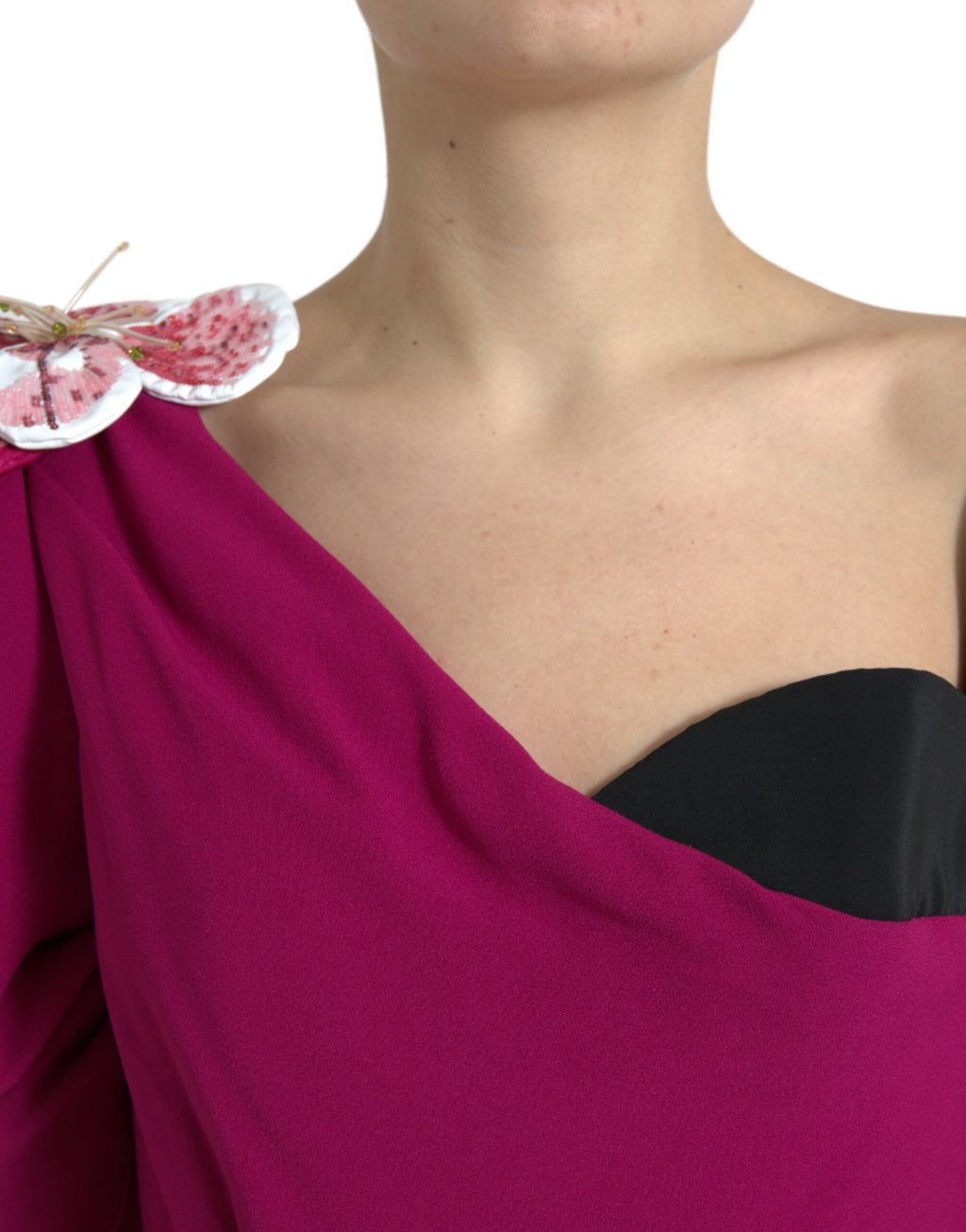 Dolce & Gabbana Purple Floral-Embellished One-Shoulder Dress