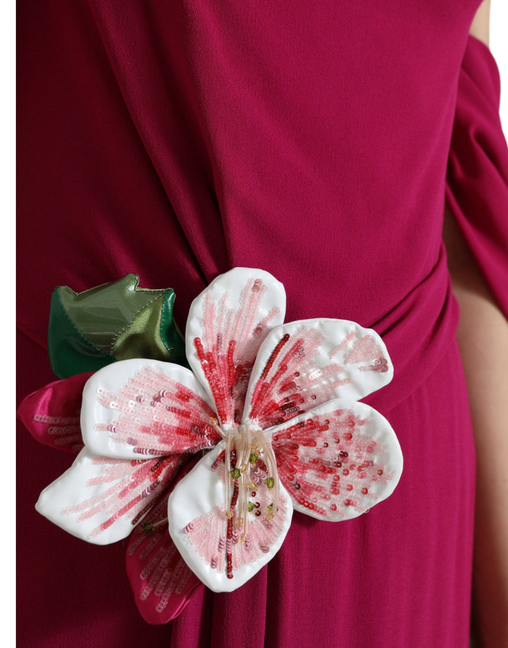 Dolce & Gabbana Purple Floral-Embellished One-Shoulder Dress