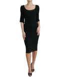 Dolce & Gabbana Schwarzes Viskose-Bodycon-Kleid mit floraler Spitze