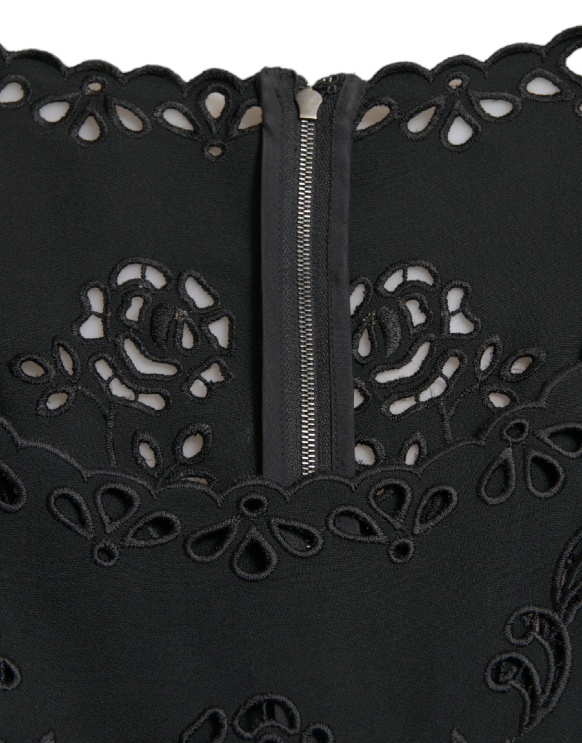 Dolce & Gabbana Schwarzes Viskose-Bodycon-Kleid mit floraler Spitze