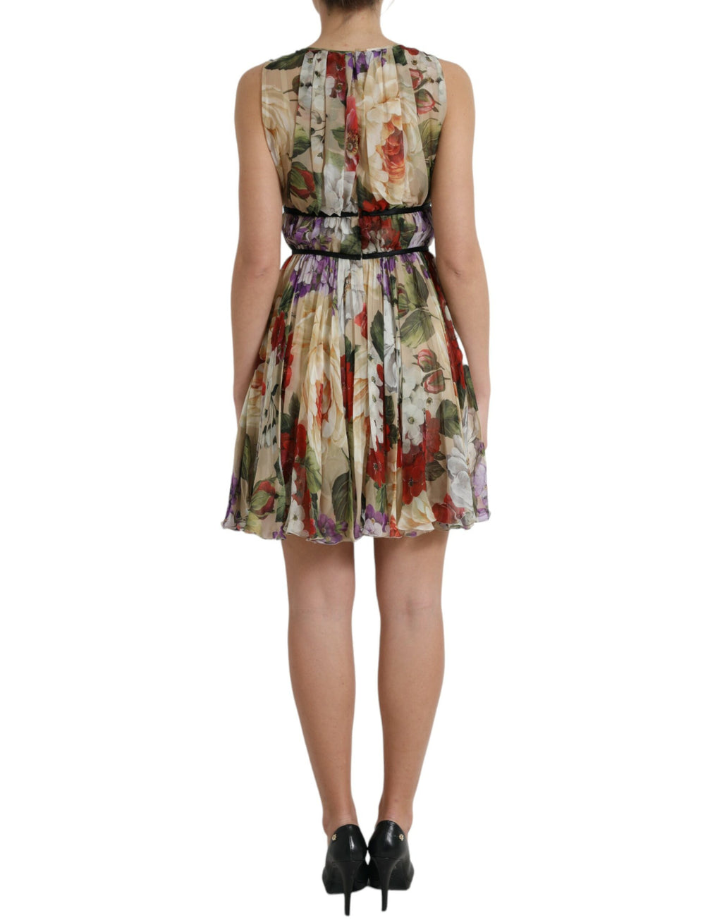 Dolce & Gabbana Beige Floral Sleeveless A-Line Mini Dress
