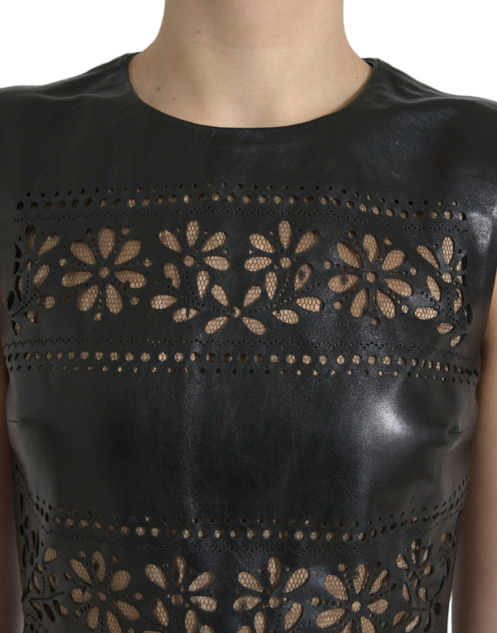 Valentino Glossy Black Nylon Cutout A-Line Mini Dress