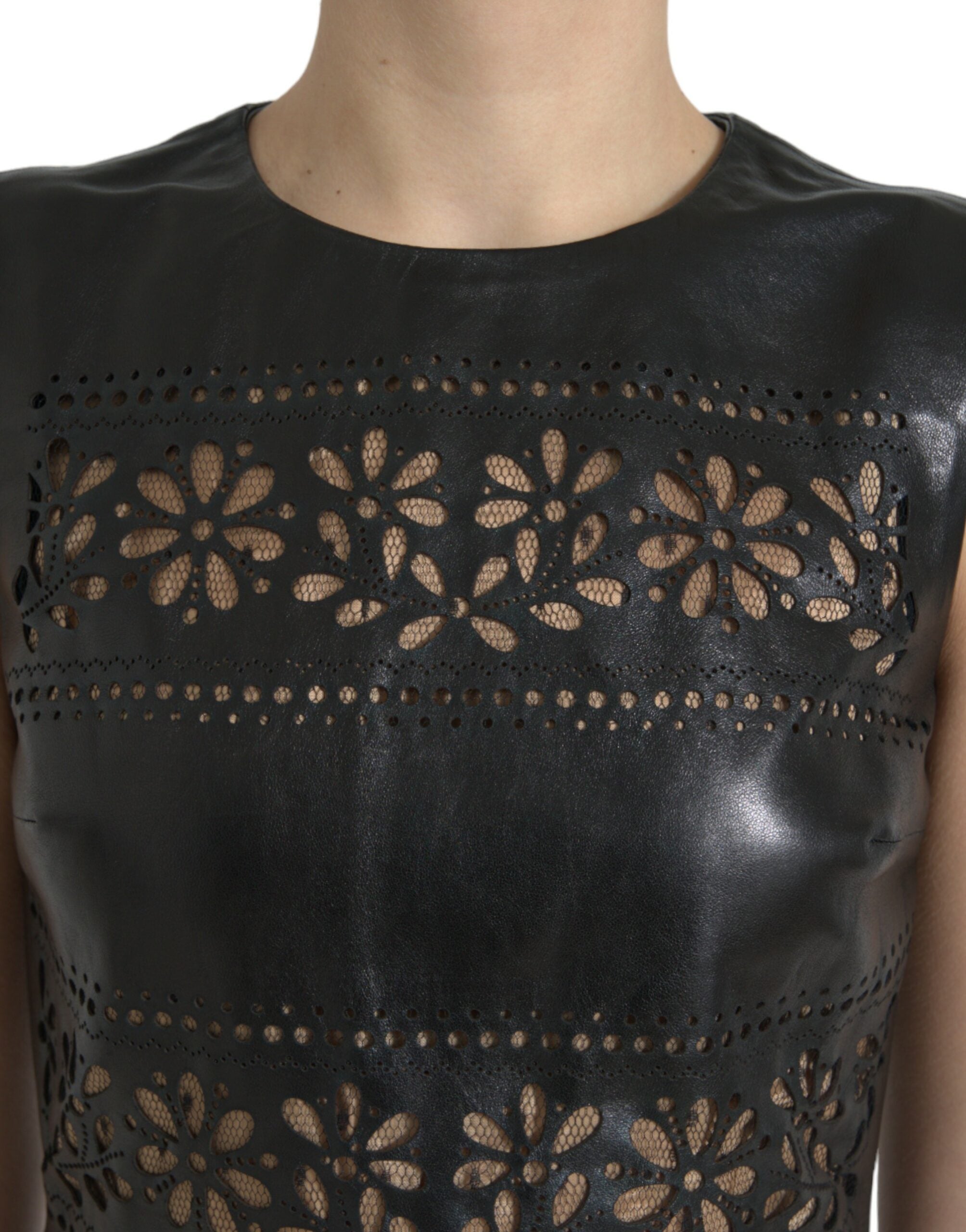 Valentino Glossy Black Nylon Cutout A-Line Mini Dress