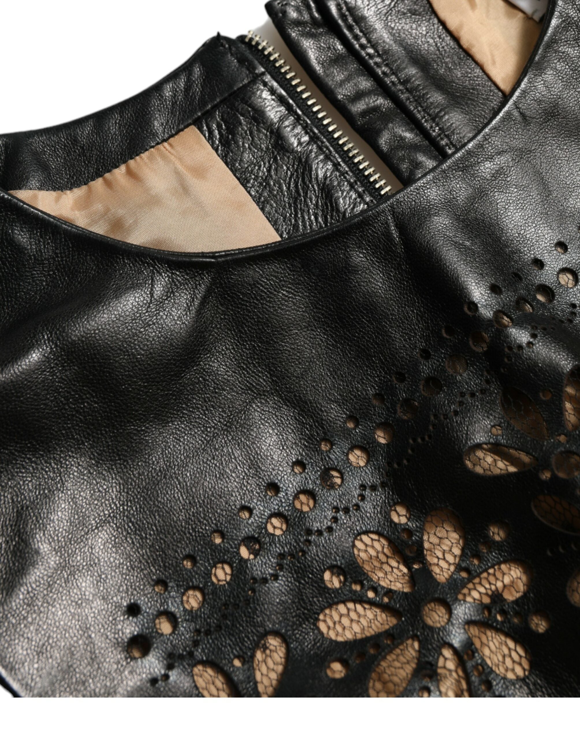 Valentino Glossy Black Nylon Cutout A-Line Mini Dress