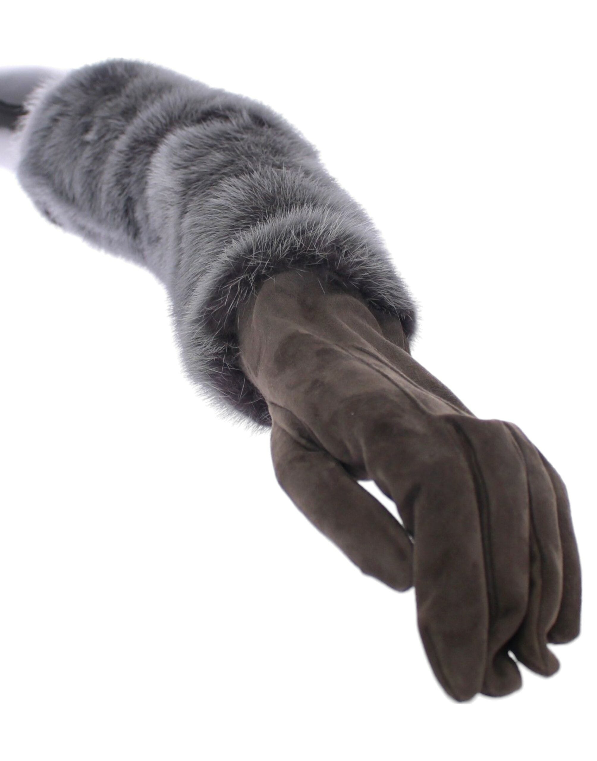 Dolce & Gabbana Graue Nerzfell-Lammfell-Wildleder-Handschuhe