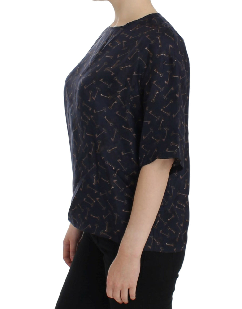 Dolce & Gabbana Blue and Gold Silk Blouse with Key Print